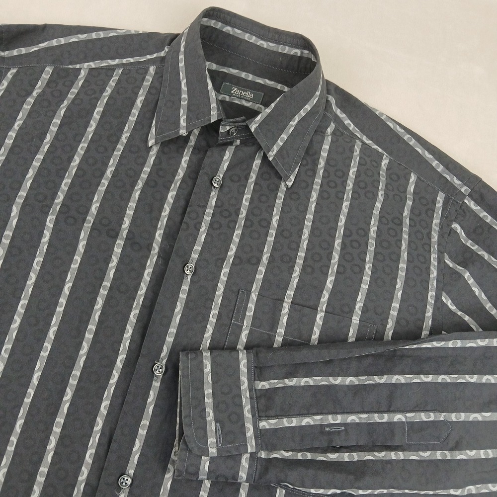 Zanella Large Mens Shirt Button Up‎ Long Sleeve Abstract 23x30